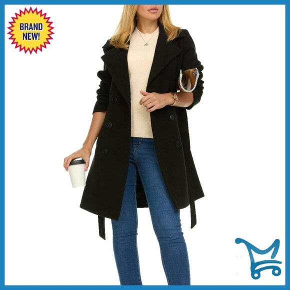 Jackets & Blazers - Double-Breasted Faux Wool Trench Coat - Winter Coat for Women